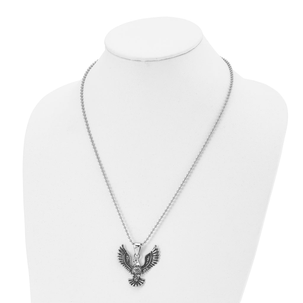 Chisel Stainless Steel Antiqued and Polished Screaming Eagle Pendant on a 22 inch Ball Chain Necklace