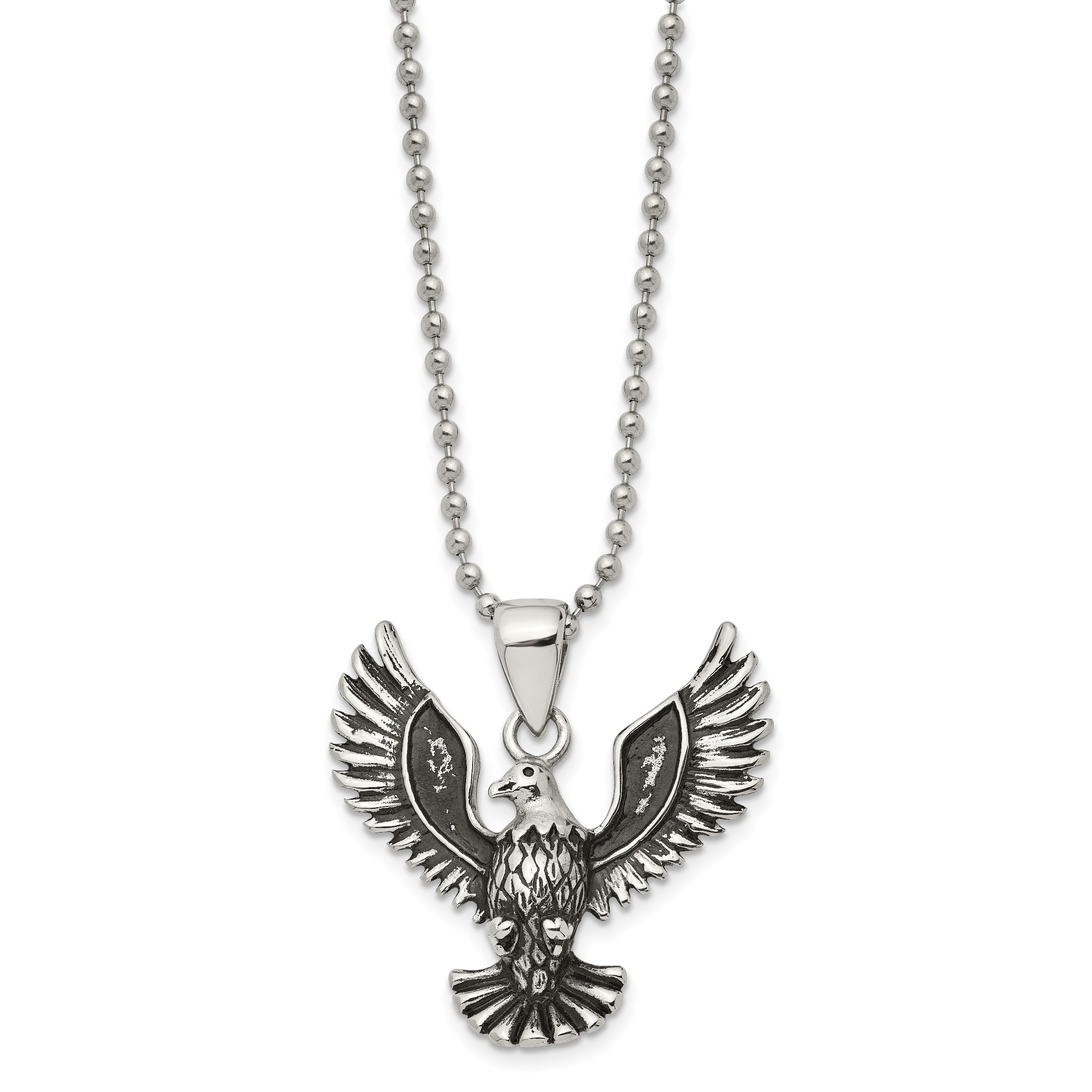 Chisel Stainless Steel Antiqued and Polished Screaming Eagle Pendant on a 22 inch Ball Chain Necklace Main image