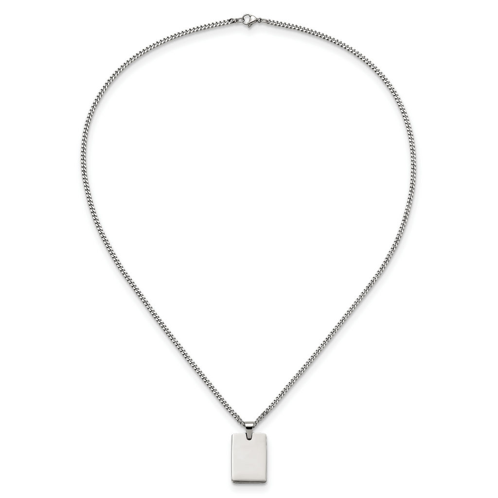Chisel Stainless Steel Polished Rectangle Dog Tag on a 24 inch Curb Chain Necklace