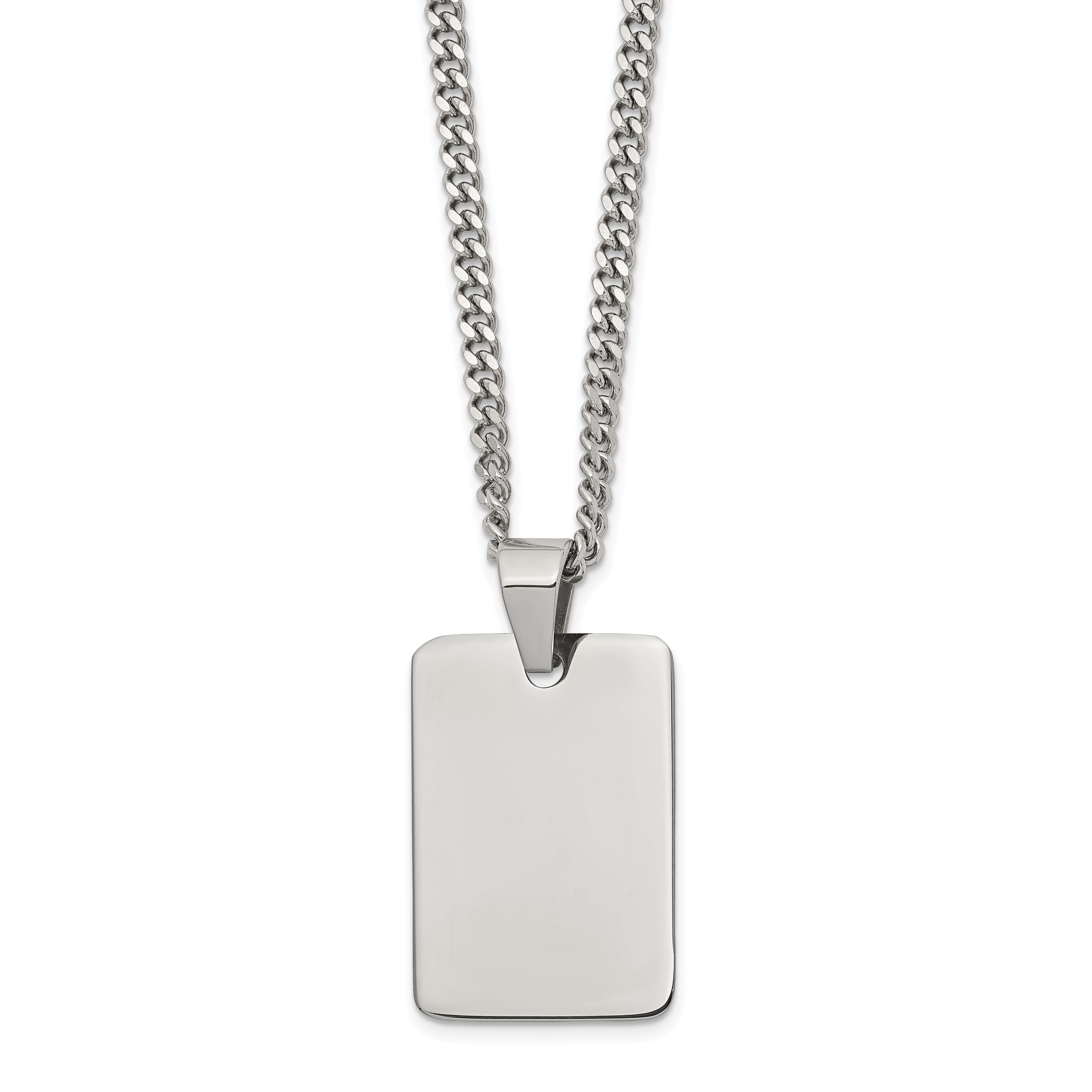 Chisel Stainless Steel Polished Rectangle Dog Tag on a 24 inch Curb Chain Necklace Main image