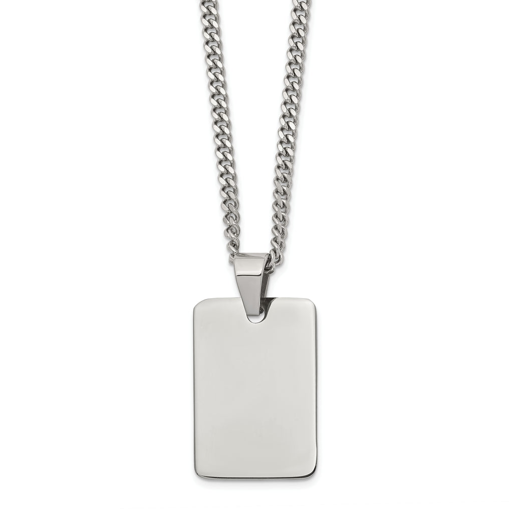 Chisel Stainless Steel Polished Rectangle Dog Tag on a 24 inch Curb Chain Necklace