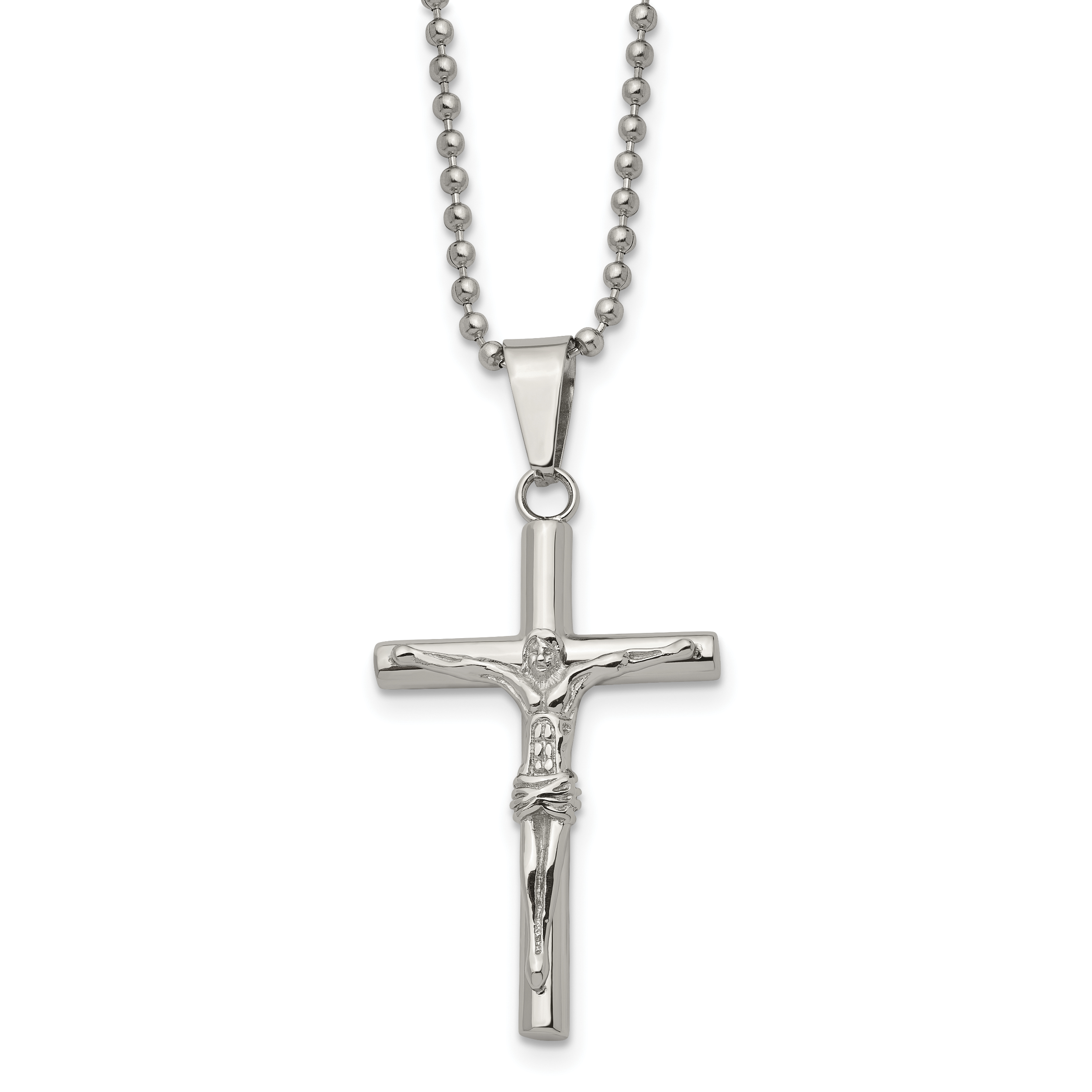 Chisel Stainless Steel Polished Crucifix Pendant on a 22 inch Ball Chain Necklace Main image