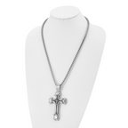 Chisel Stainless Steel Brushed and Polished with Black Enamel Large Cross Pendant on a 24 inch Box Chain Necklace