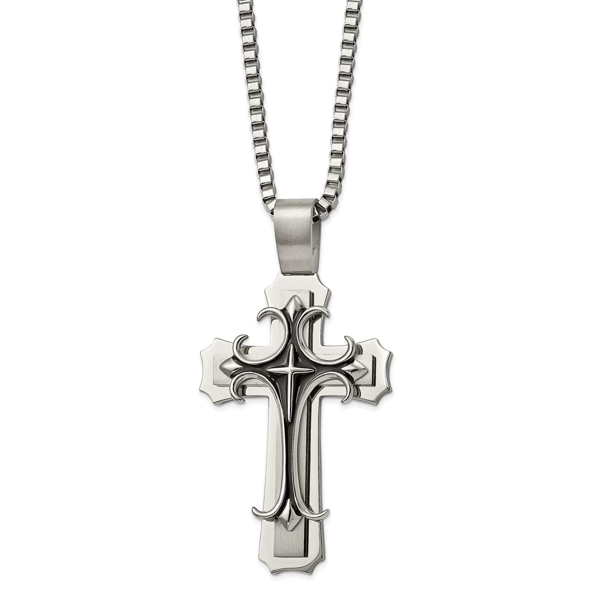 Chisel Black Enamel Large Cross Necklace in Stainless Steel, 24 Inch - Sophia Jewelers Main image