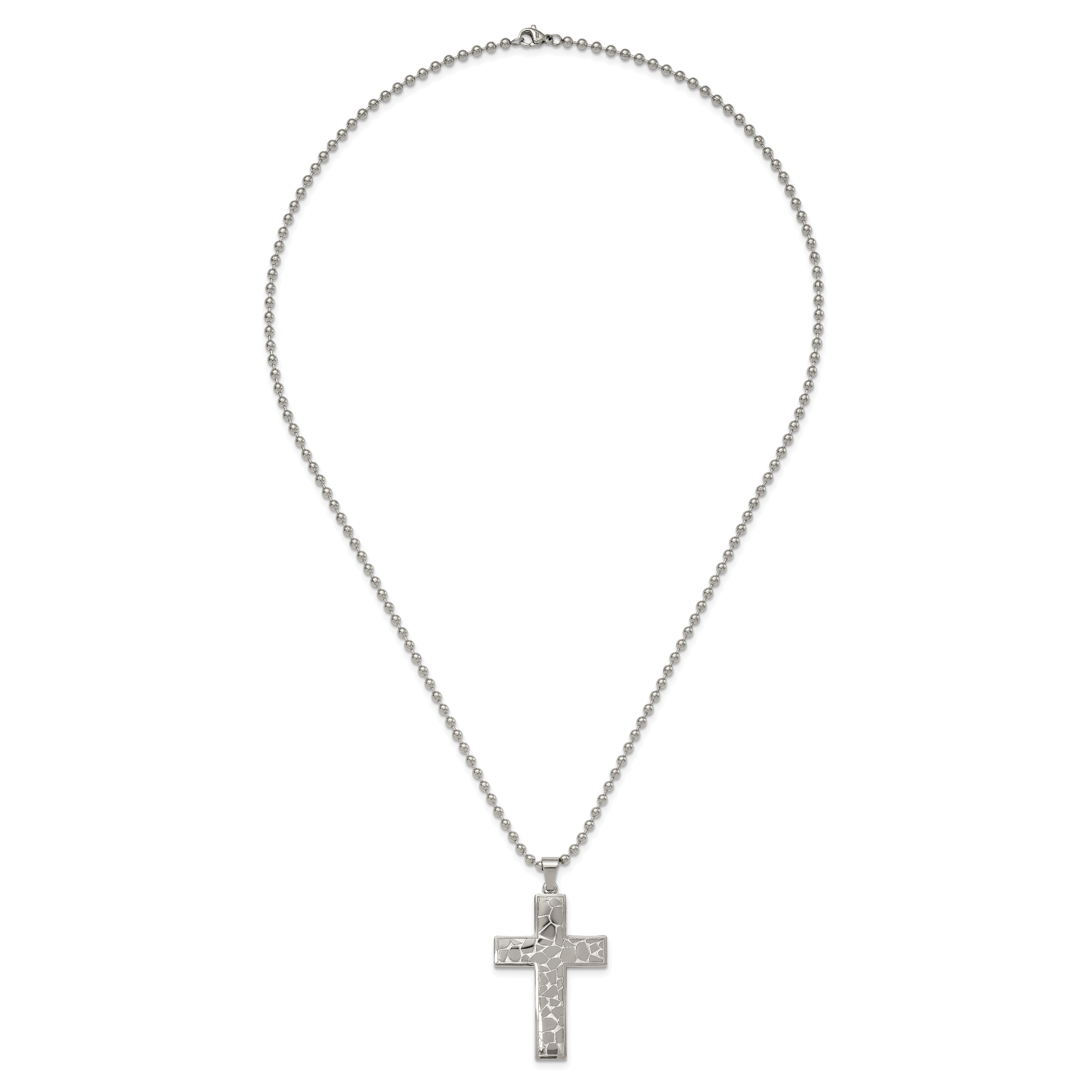 Chisel Stainless Steel Polished and Textured Cross Pendant on a 24 inch Ball Chain Necklace