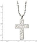 Chisel Stainless Steel Polished and Textured Cross Pendant on a 24 inch Ball Chain Necklace