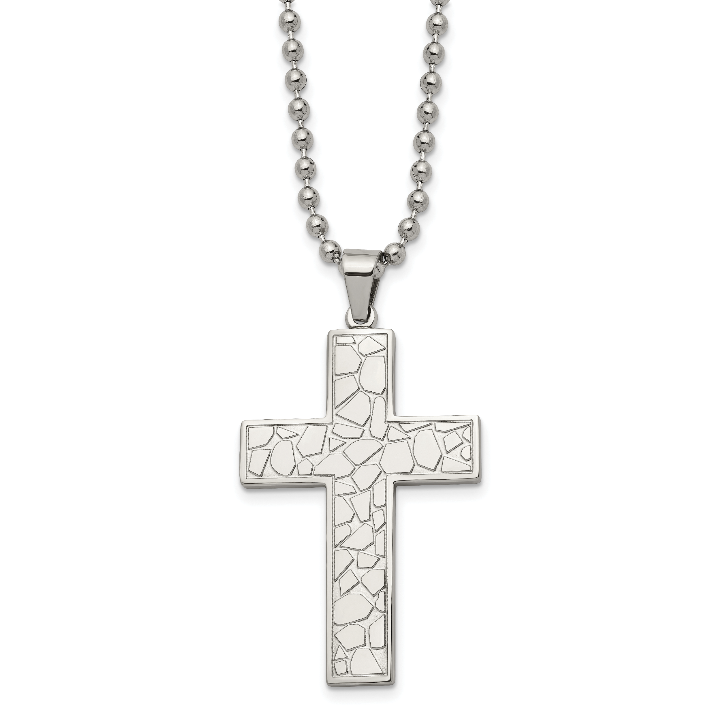Chisel Stainless Steel Polished and Textured Cross Pendant on a 24 inch Ball Chain Necklace Main image