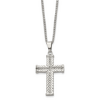Chisel Stainless Steel Polished and Textured Cross Pendant on a 22 inch Curb Chain Necklace