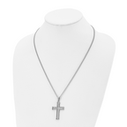 Chisel Stainless Steel Polished and Textured Cross Pendant on a 22 inch Curb Chain Necklace