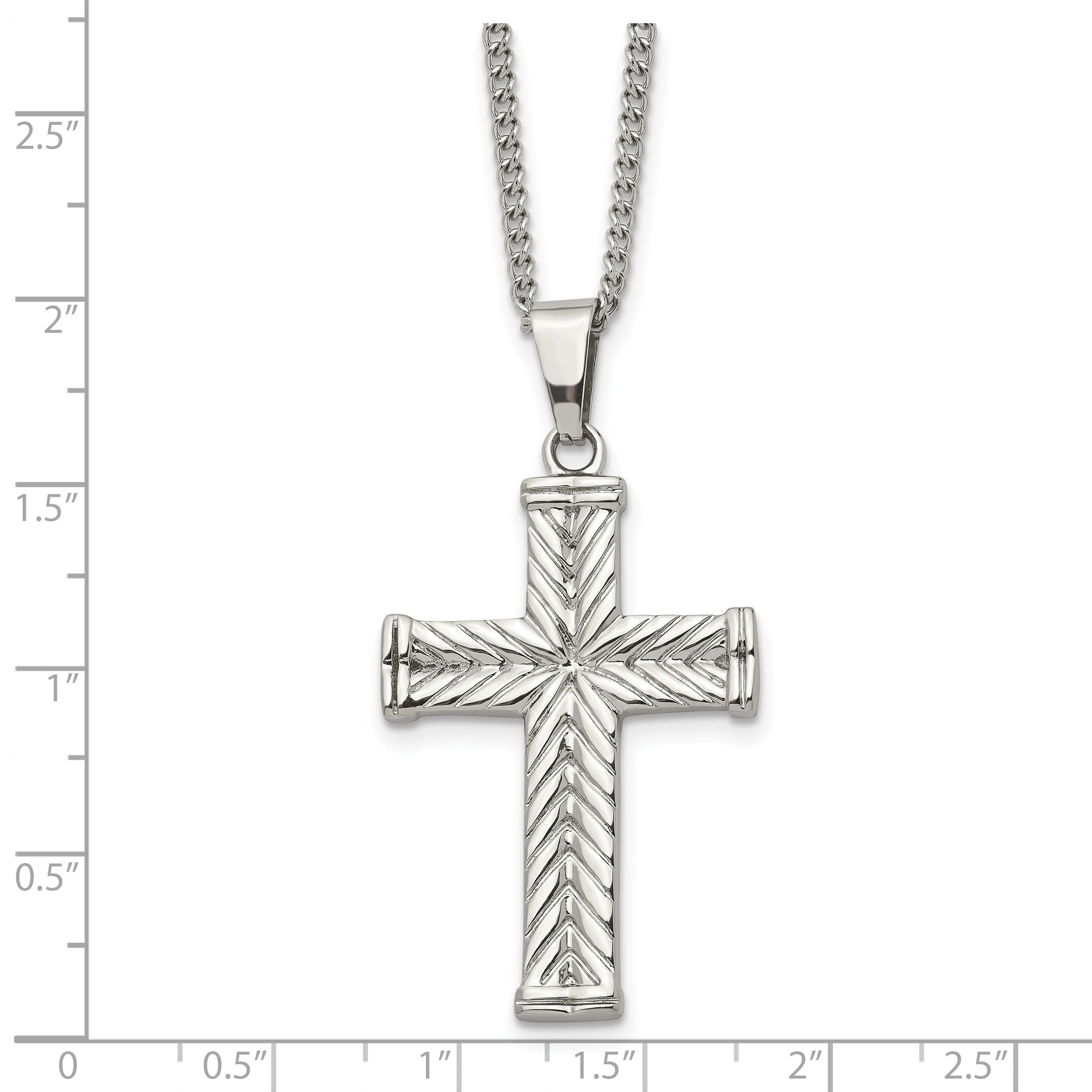 Chisel Stainless Steel Polished and Textured Cross Pendant on a 22 inch Curb Chain Necklace