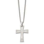 Chisel Stainless Steel Brushed and Polished Cross Pendant on a 24 inch Cable Chain Necklace