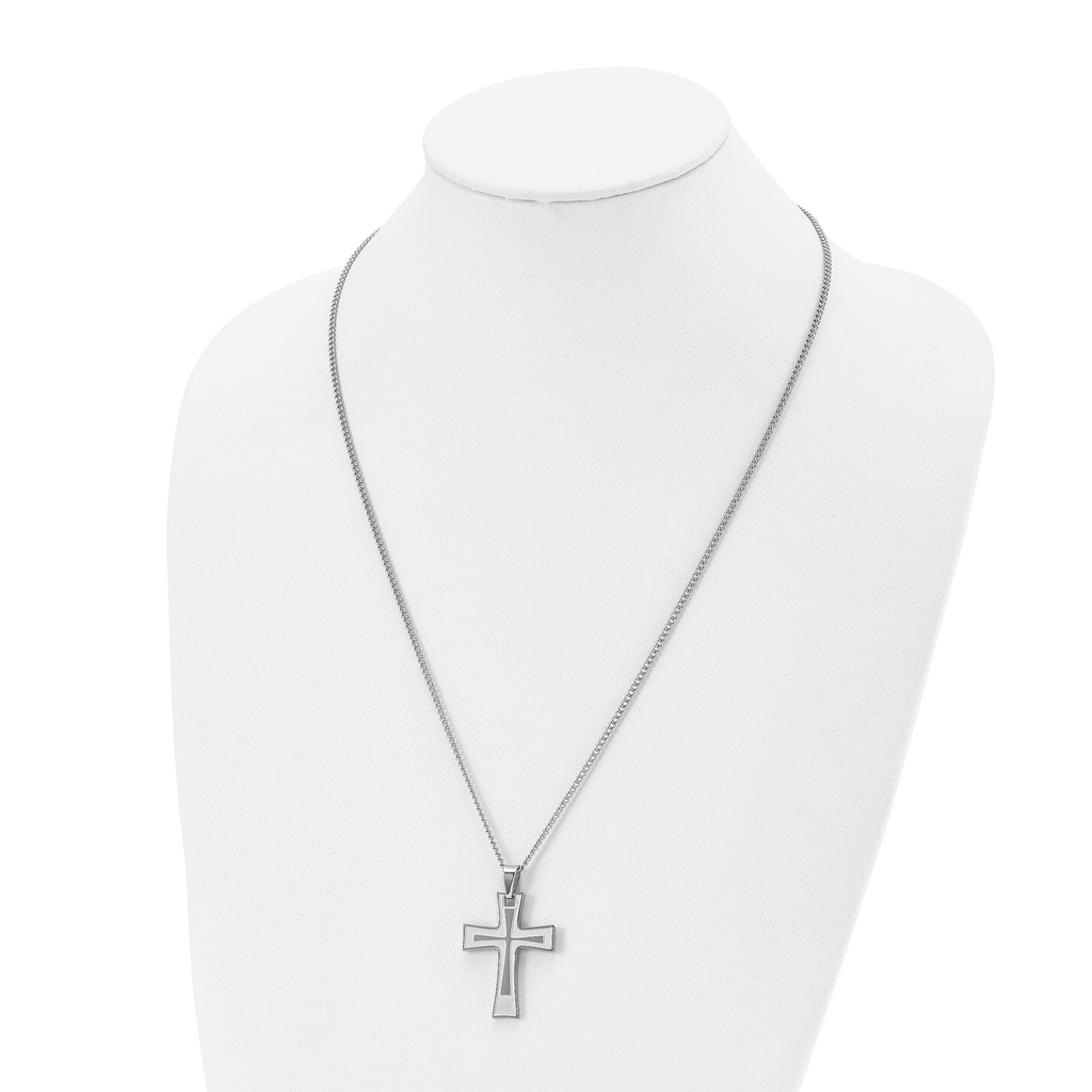 Chisel Stainless Steel Brushed and Polished Cross Pendant on a 24 inch Cable Chain Necklace
