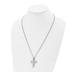 Chisel Stainless Steel Brushed and Polished Cross Pendant on a 24 inch Cable Chain Necklace