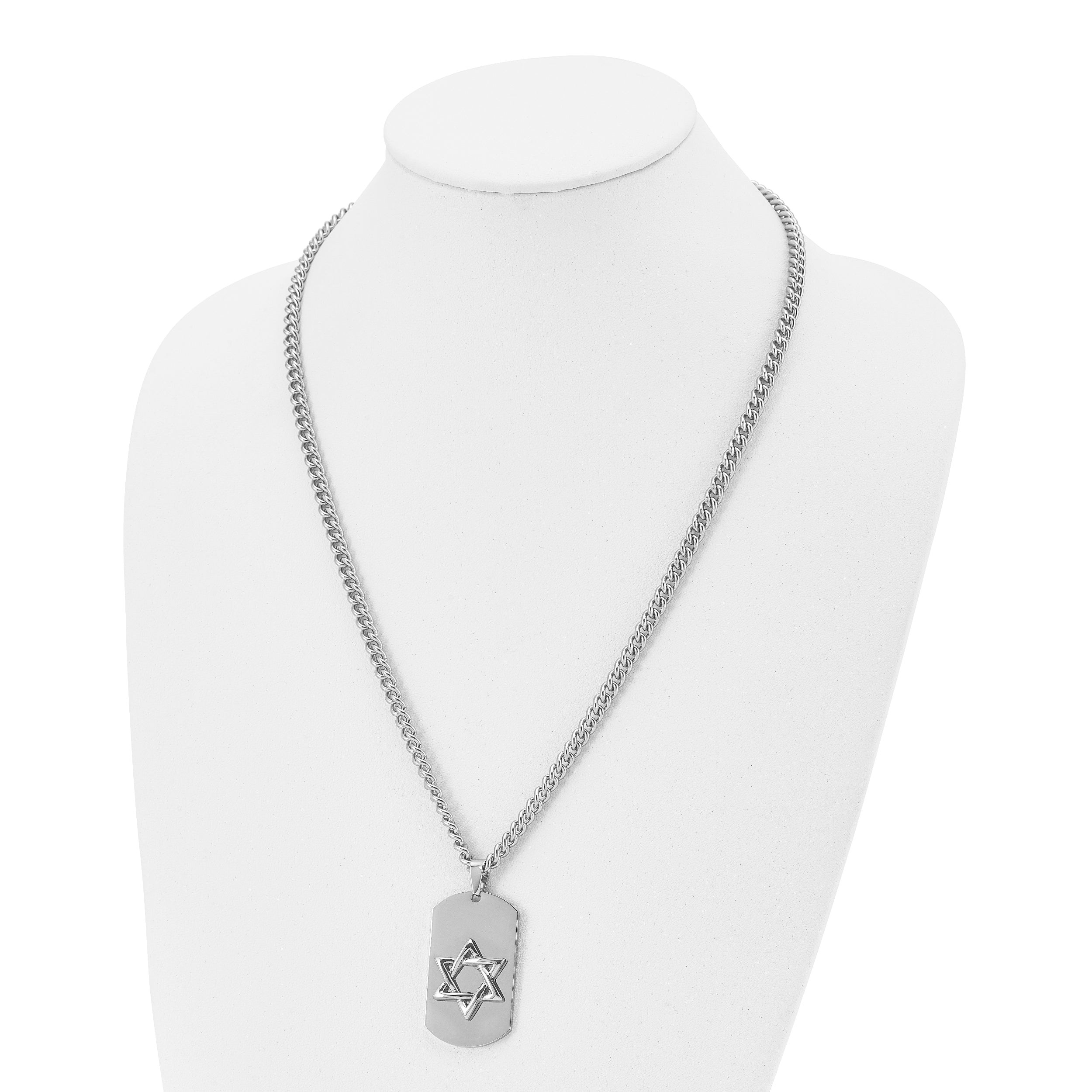 Chisel Stainless Steel Polished Star of David Dog Tag on a 24 inch Curb Chain Necklace