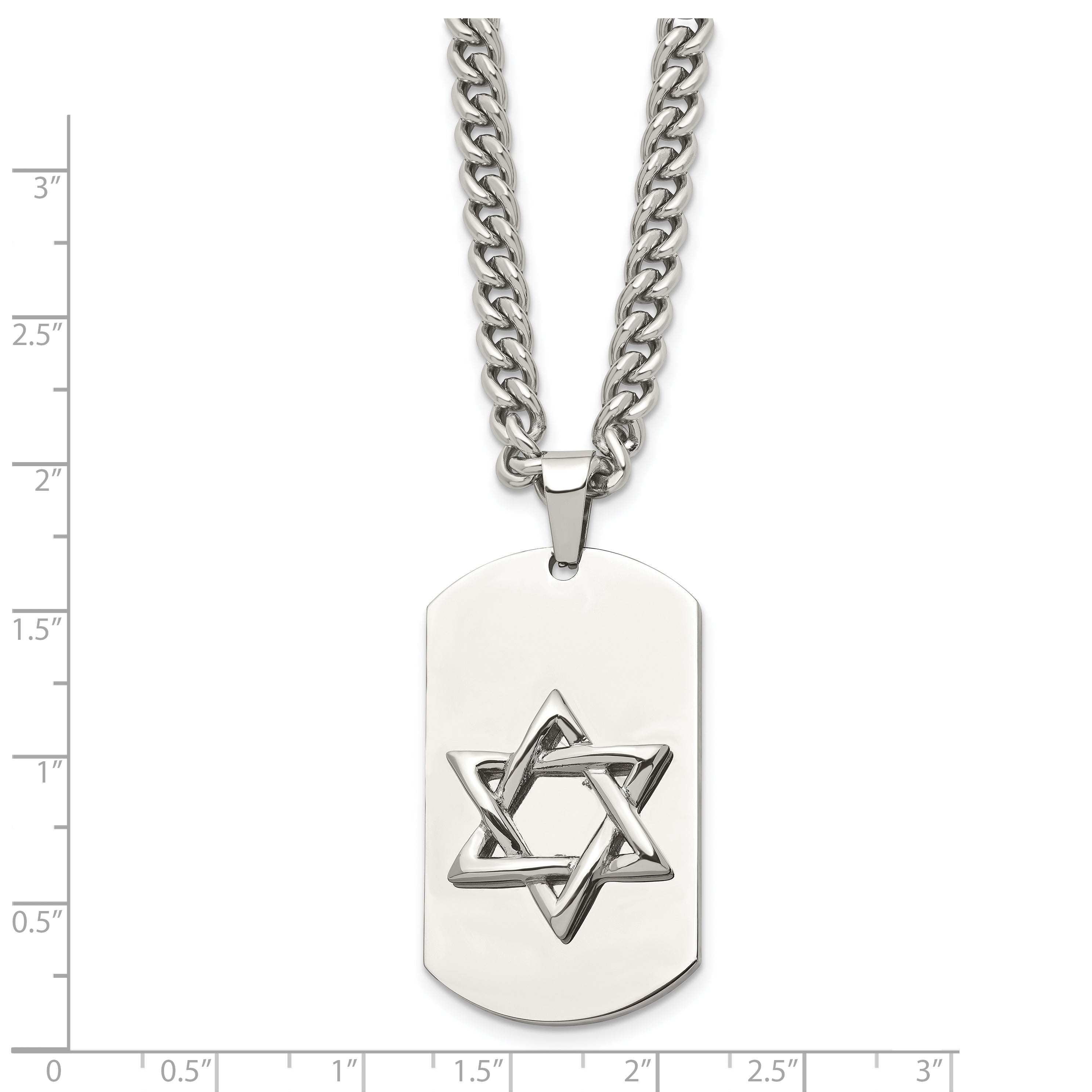 Chisel Stainless Steel Polished Star of David Dog Tag on a 24 inch Curb Chain Necklace