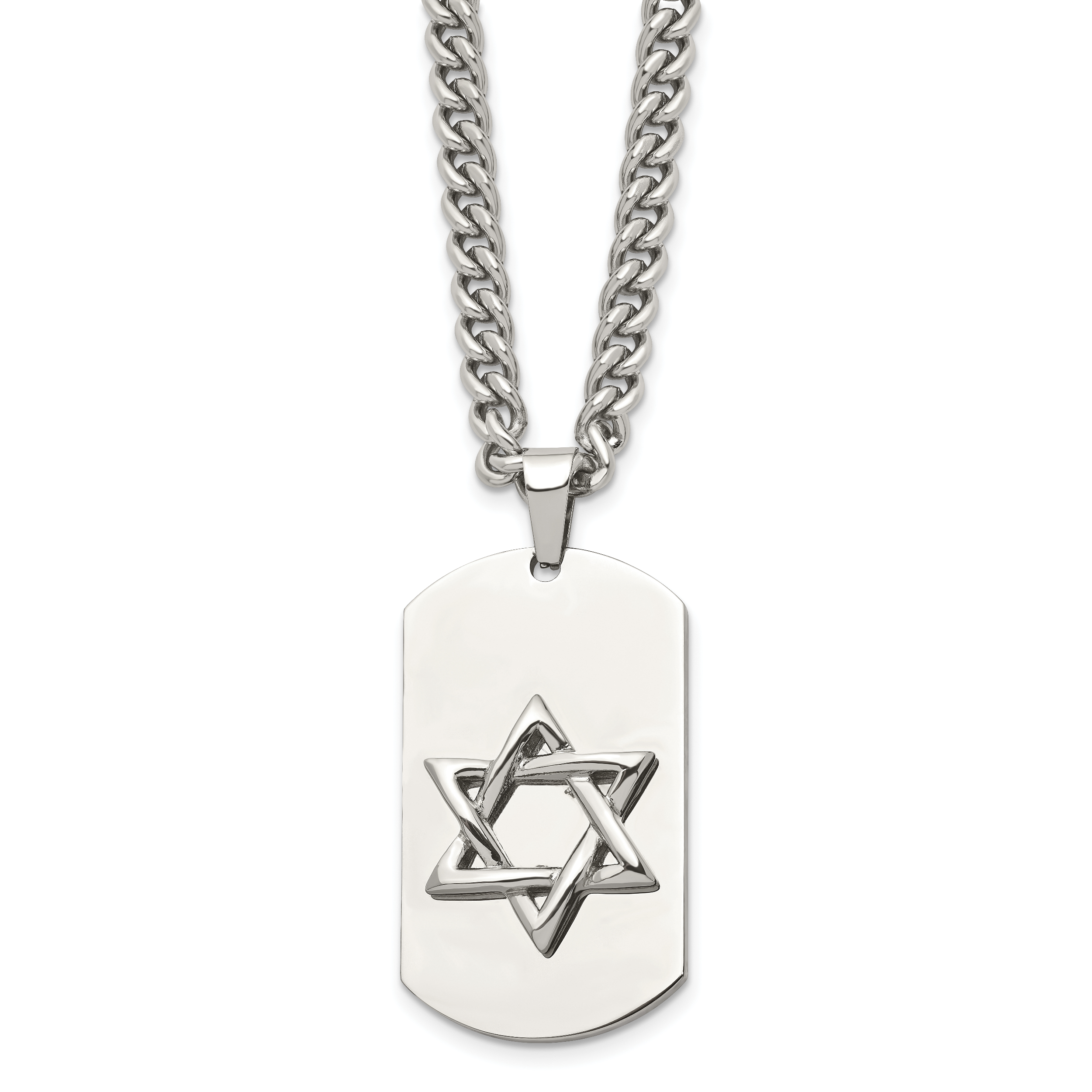 Chisel Stainless Steel Polished Star of David Dog Tag on a 24 inch Curb Chain Necklace Main image