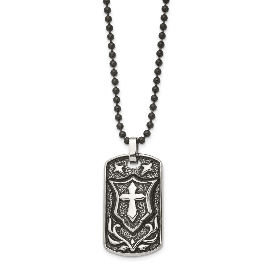 Cross Shield Dog Tag Necklace in Stainless Steel