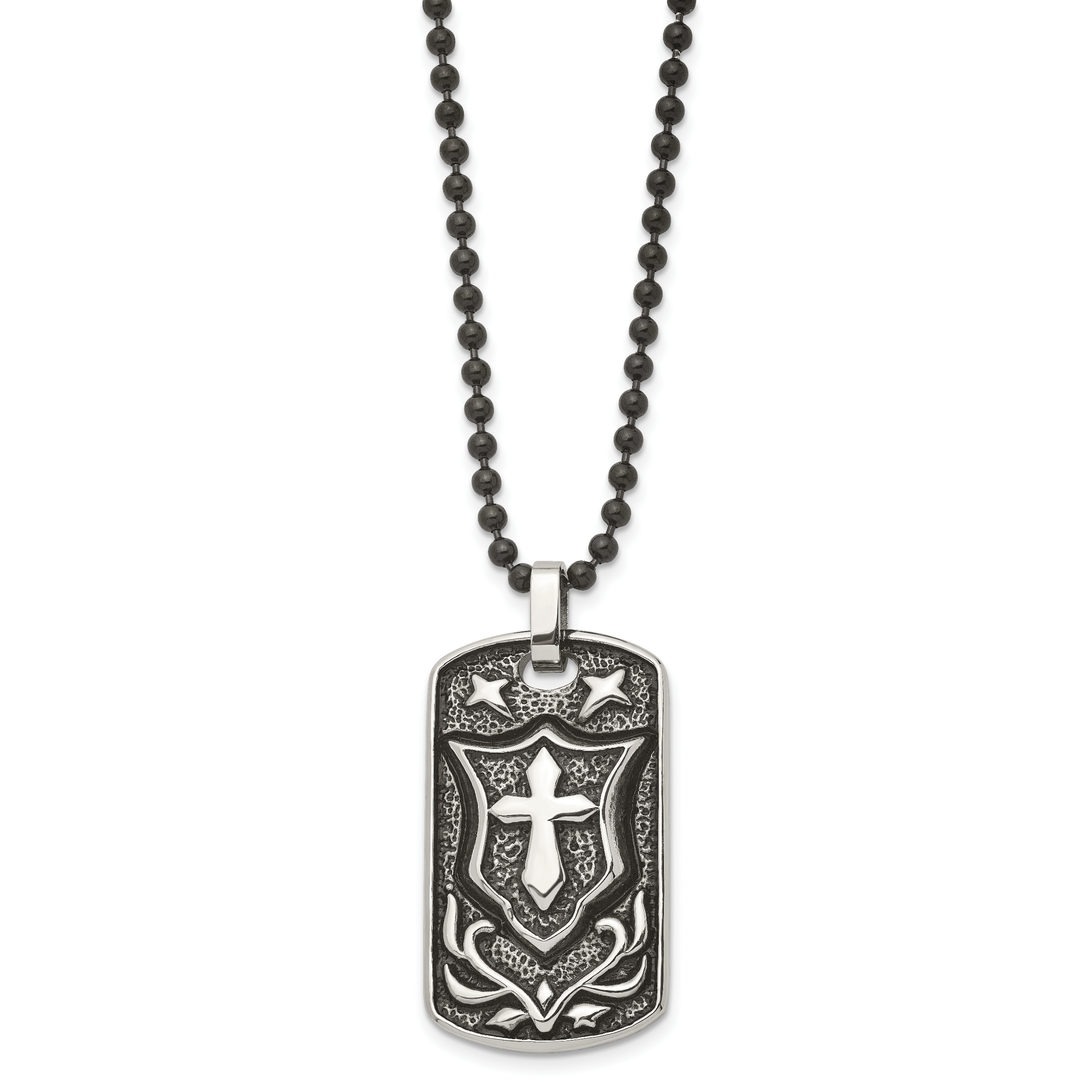 Cross Shield Dog Tag Necklace in Stainless Steel