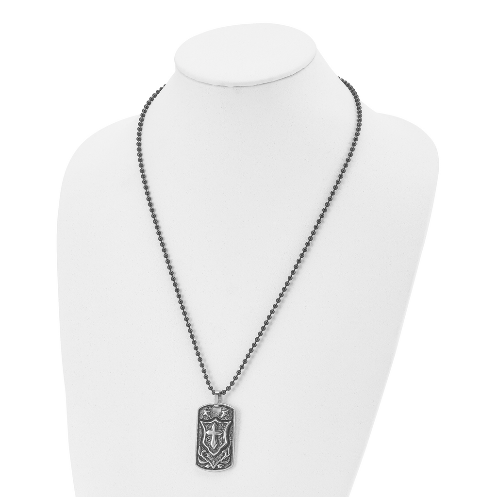 Cross Shield Dog Tag Necklace in Stainless Steel