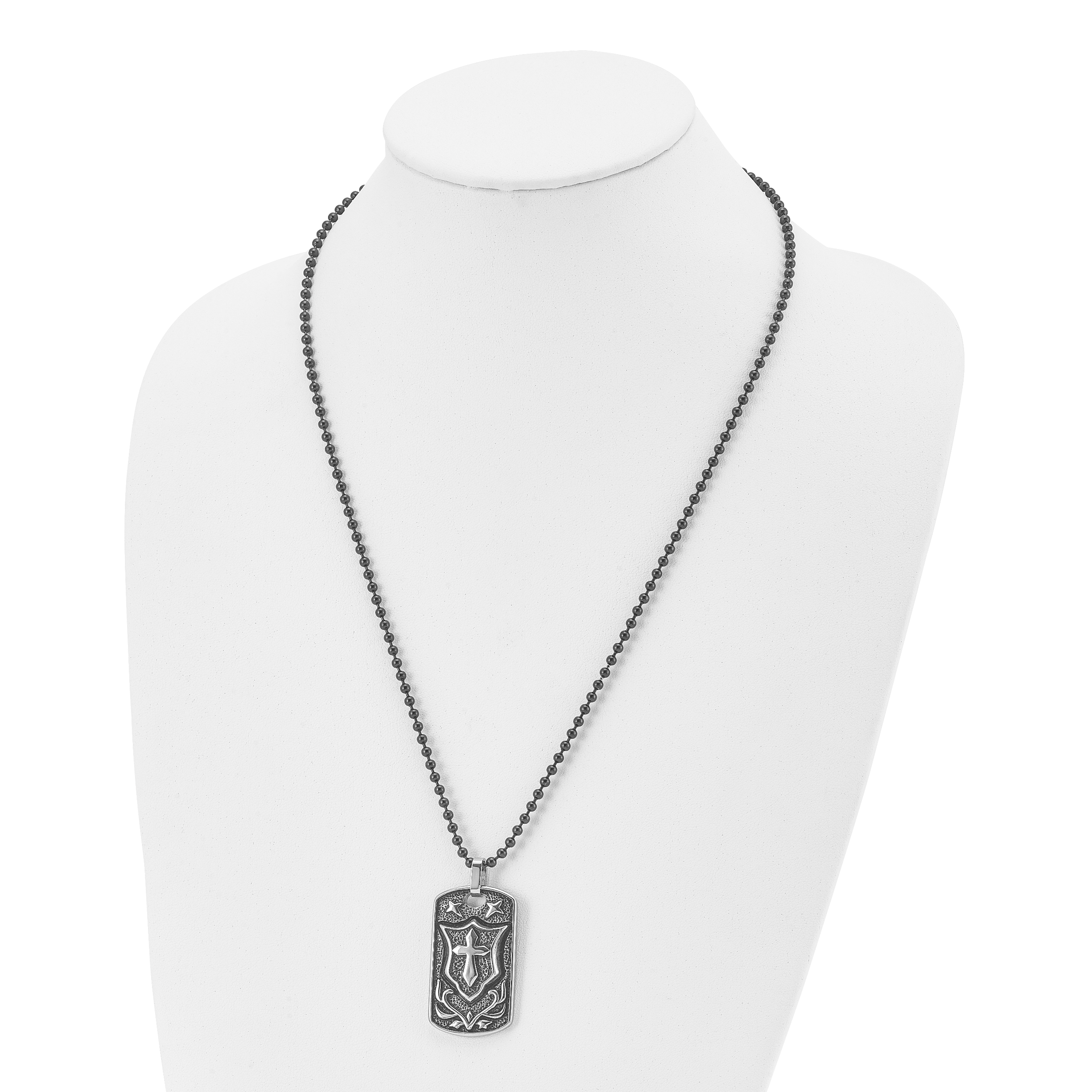 Cross Shield Dog Tag Necklace in Stainless Steel