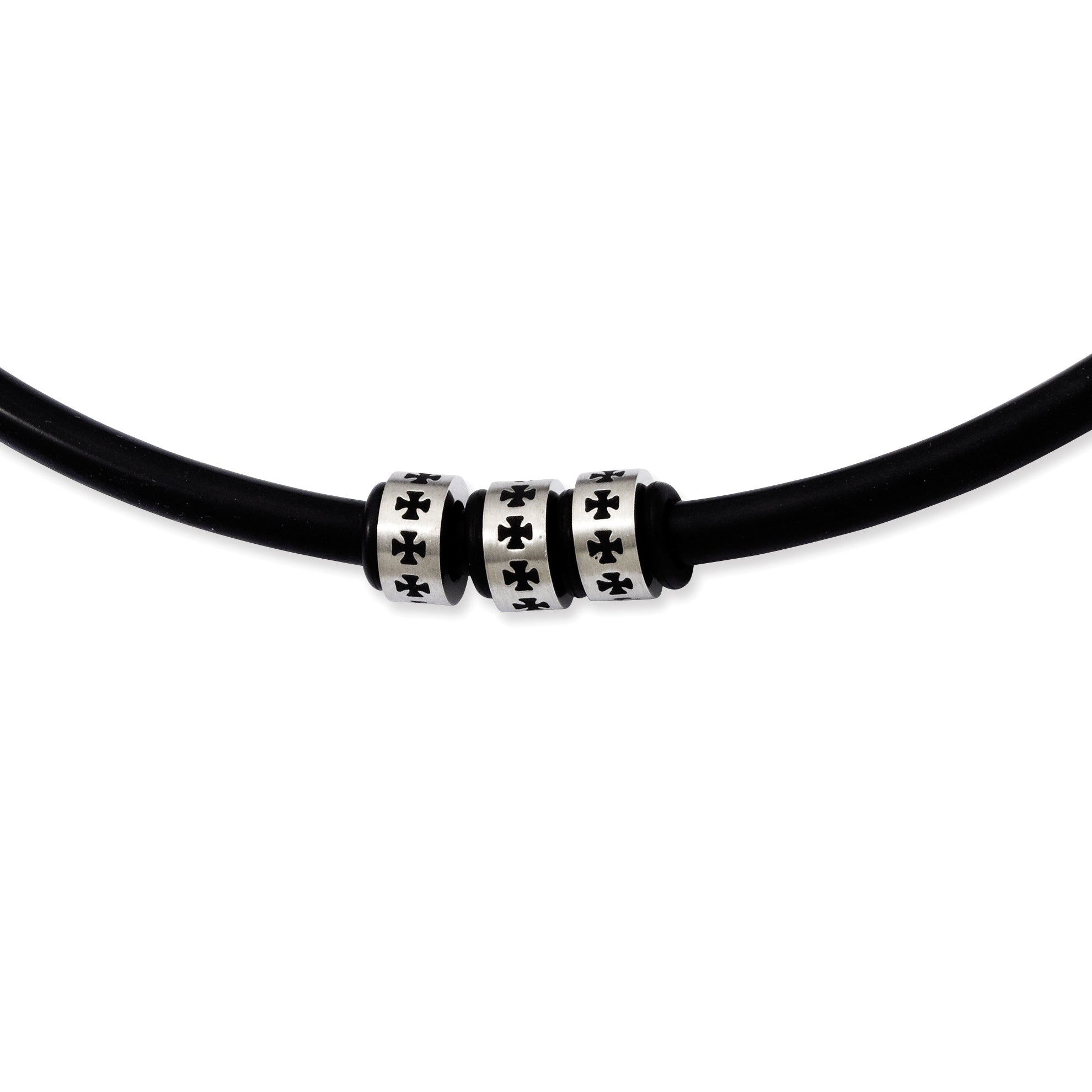 Stainless Steel Black Rubber Cord 19in Necklace Main image