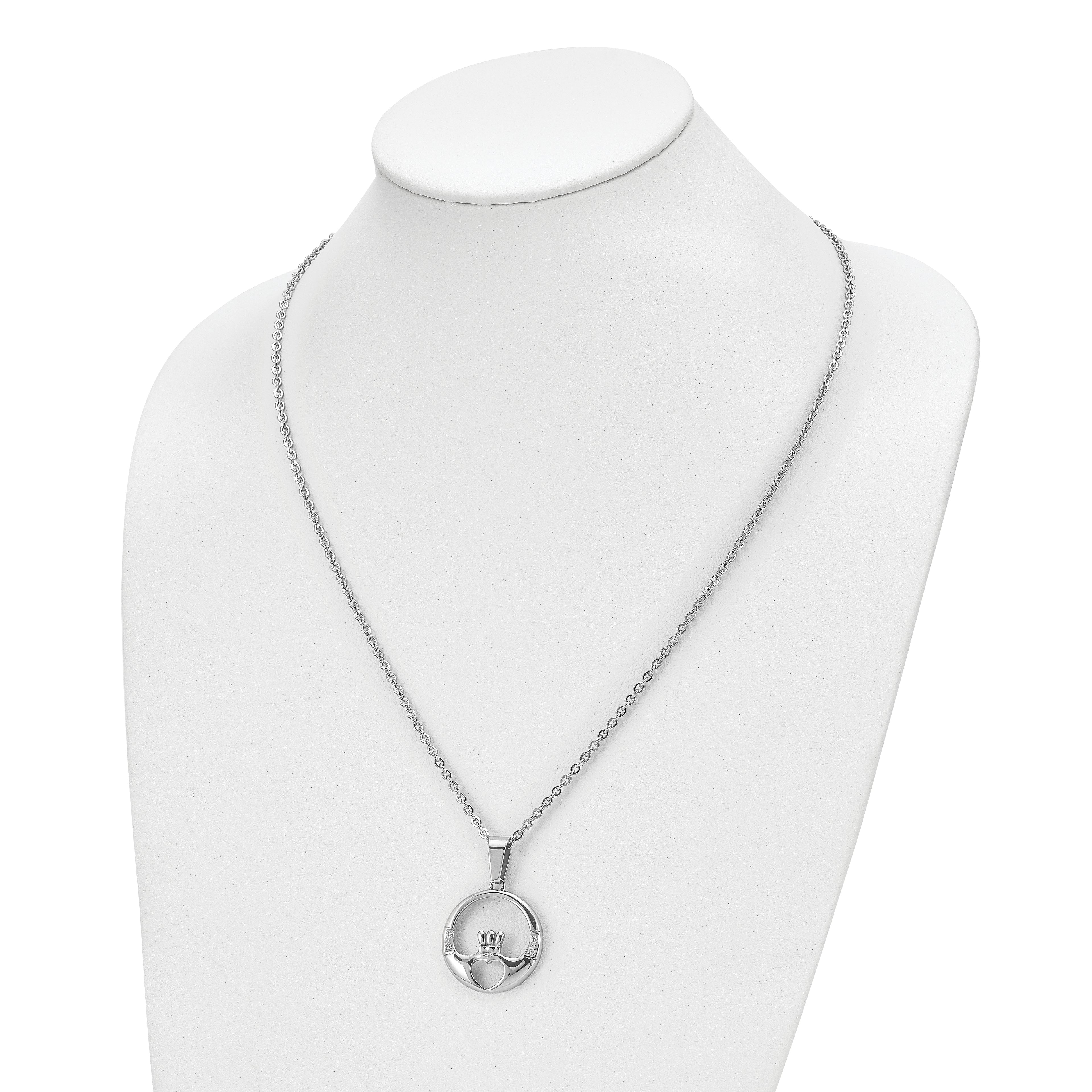 Chisel Stainless Steel Polished with CZ Claddagh Pendant on a 20 inch Cable Chain Necklace