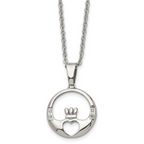 Chisel Stainless Steel Polished with CZ Claddagh Pendant on a 20 inch Cable Chain Necklace