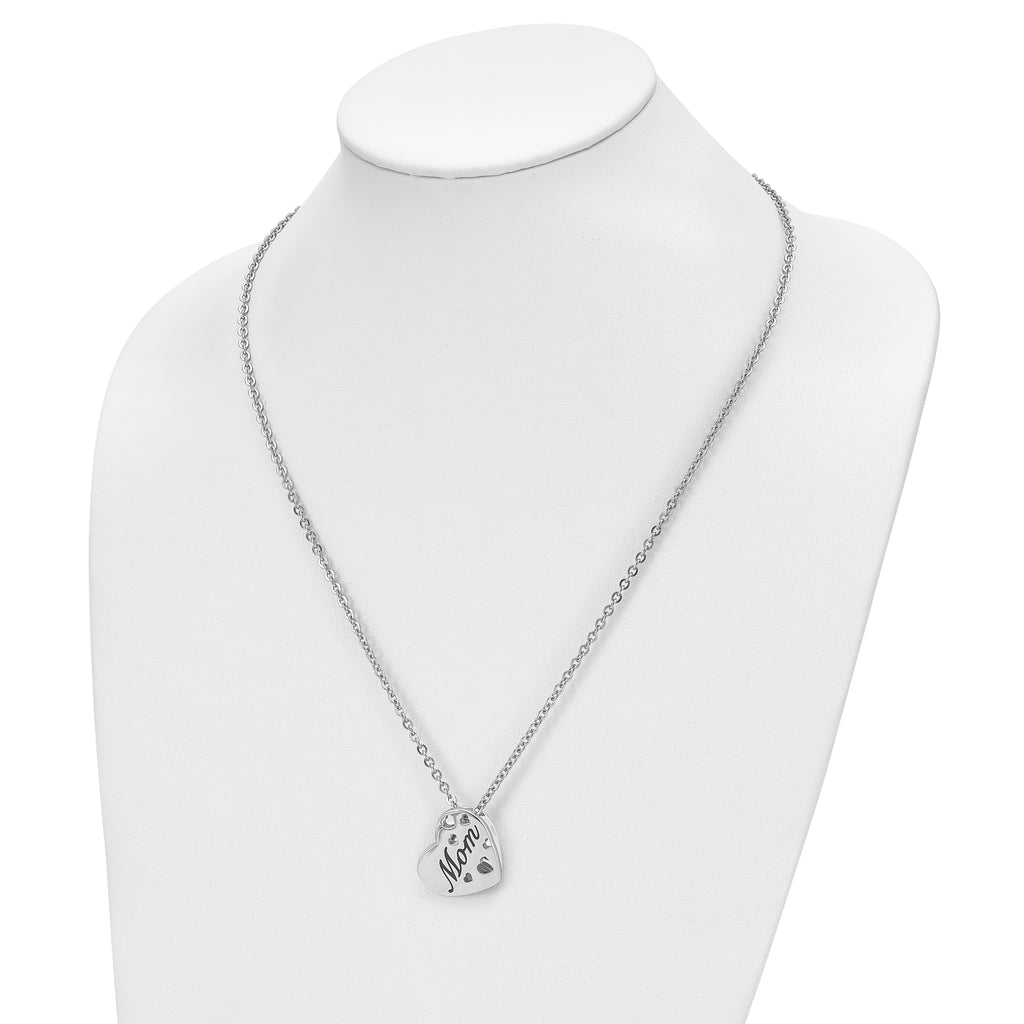 Chisel Stainless Steel Polished Enameled Mom Heart Pendant on a 20 inch Cable Chain Necklace