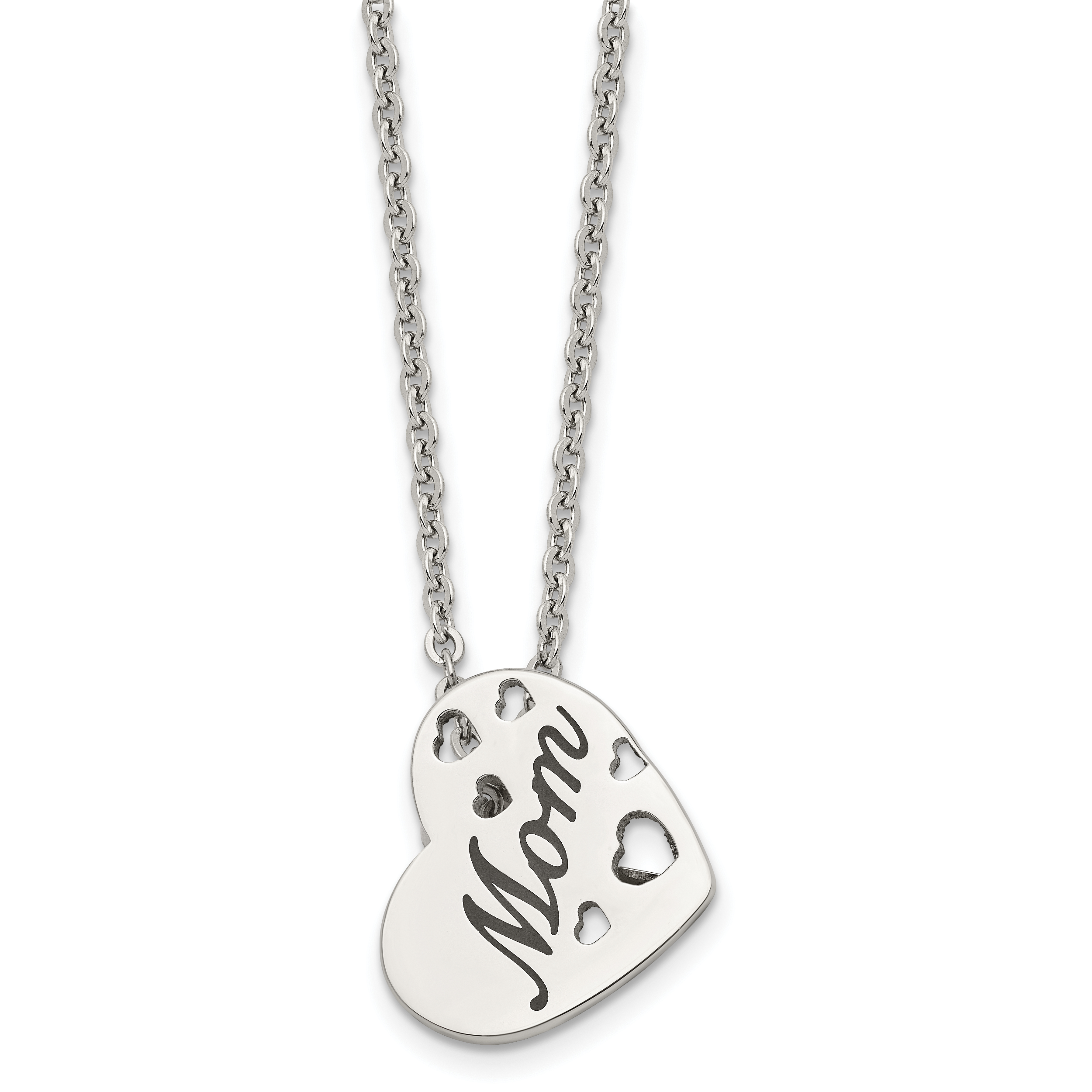 Chisel Stainless Steel Polished Enameled Mom Heart Pendant on a 20 inch Cable Chain Necklace Main image