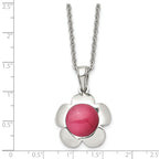 Chisel Stainless Steel Polished Flower with Pink Cat's Eye Pendant on an 18 inch Cable Chain Necklace