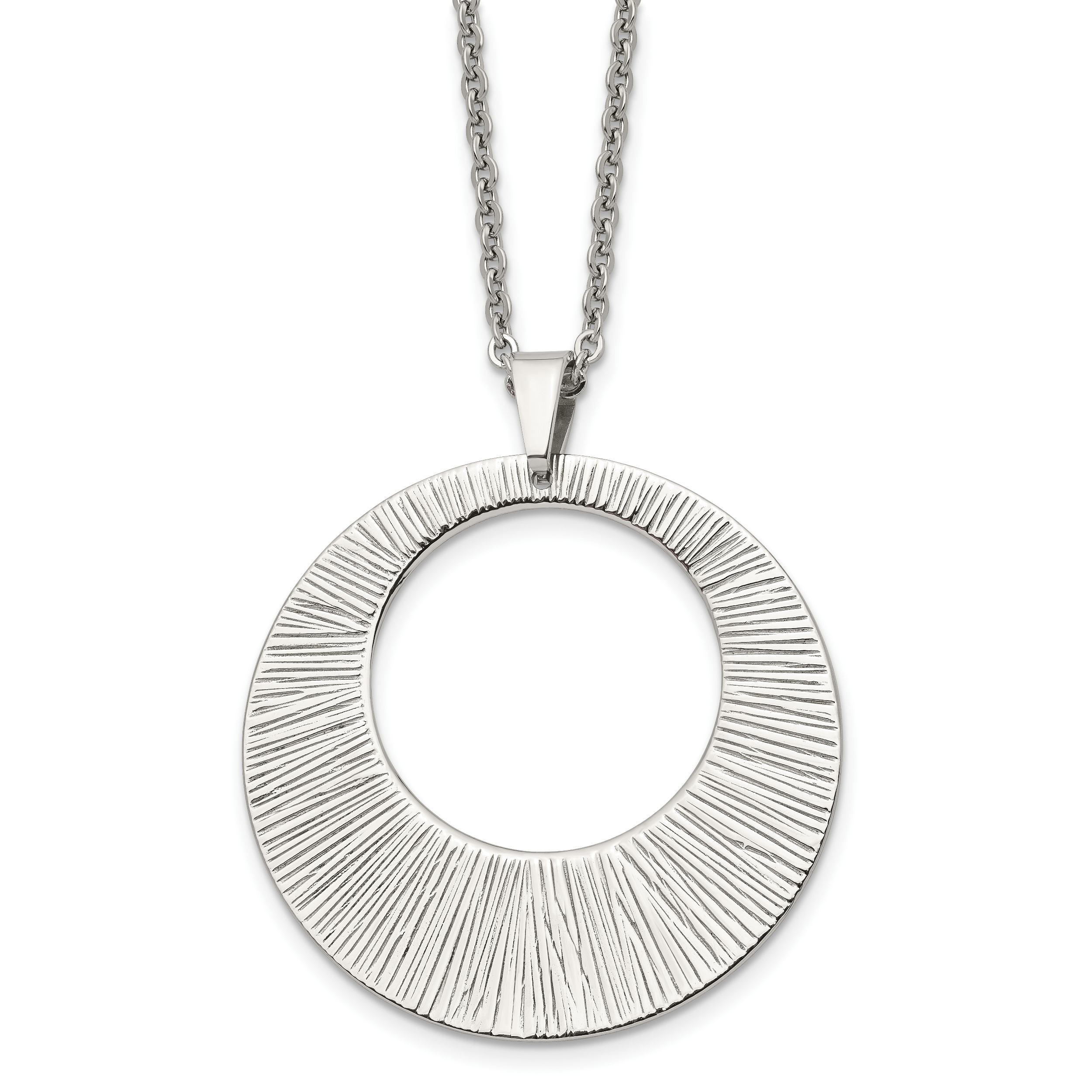 Chisel Stainless Steel Polished and Textured Circle Pendant on a 24 inch Cable Chain Necklace Main image