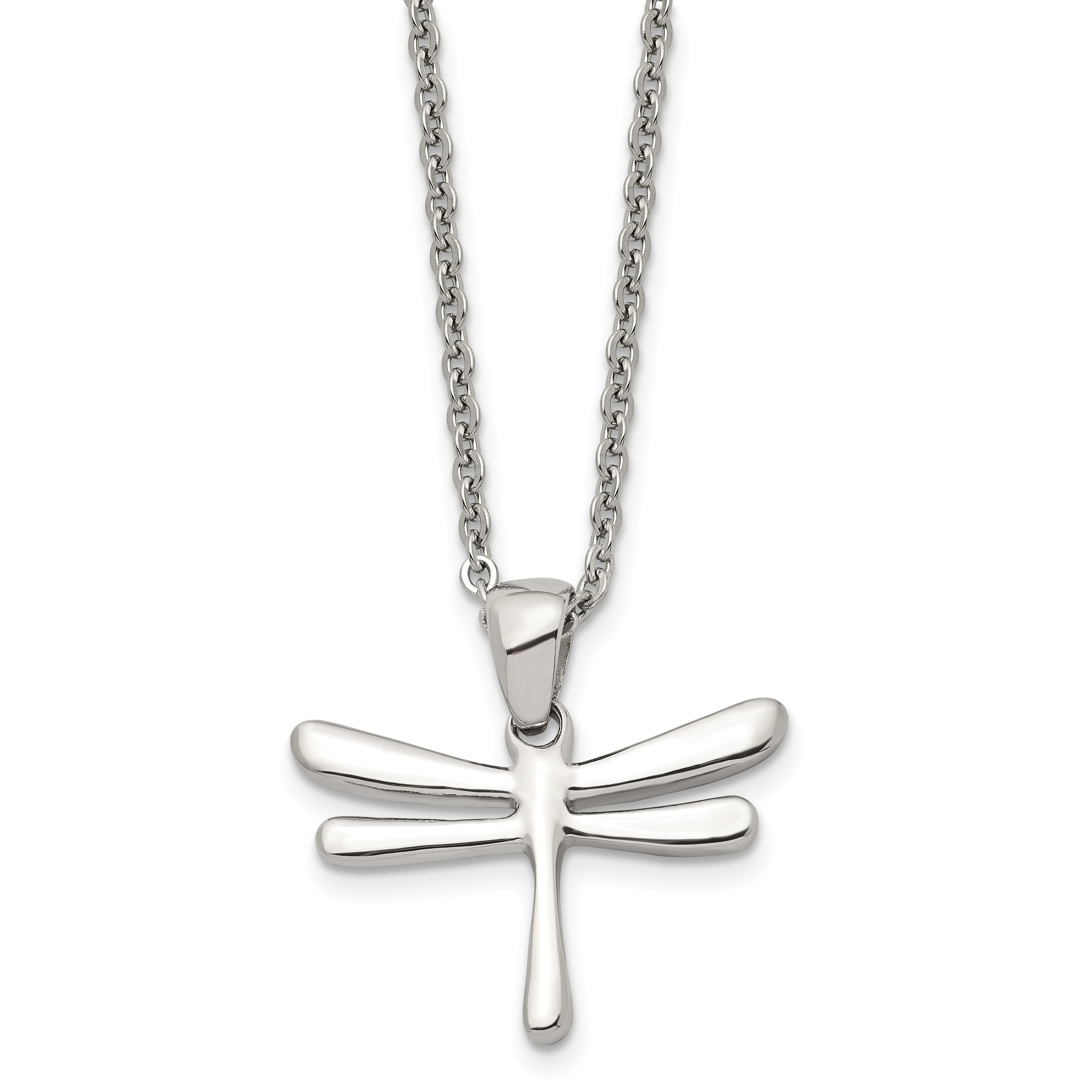 Chisel Stainless Steel Polished Dragonfly Pendant on a 20 inch Cable Chain Necklace Main image