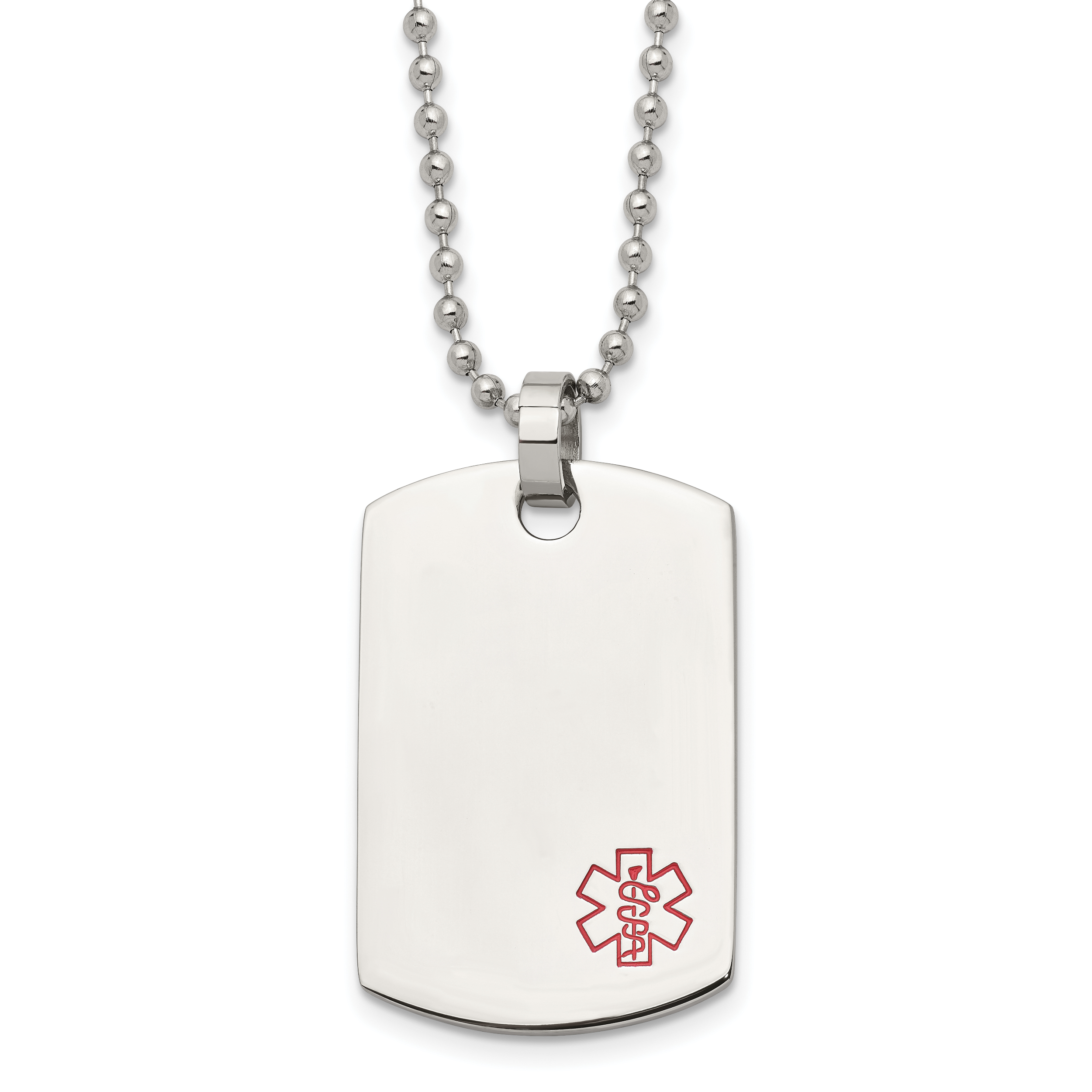 Chisel Stainless Steel Polished with Red Enamel Medical ID Dog Tag on a 24 inch Ball Chain Necklace Main image