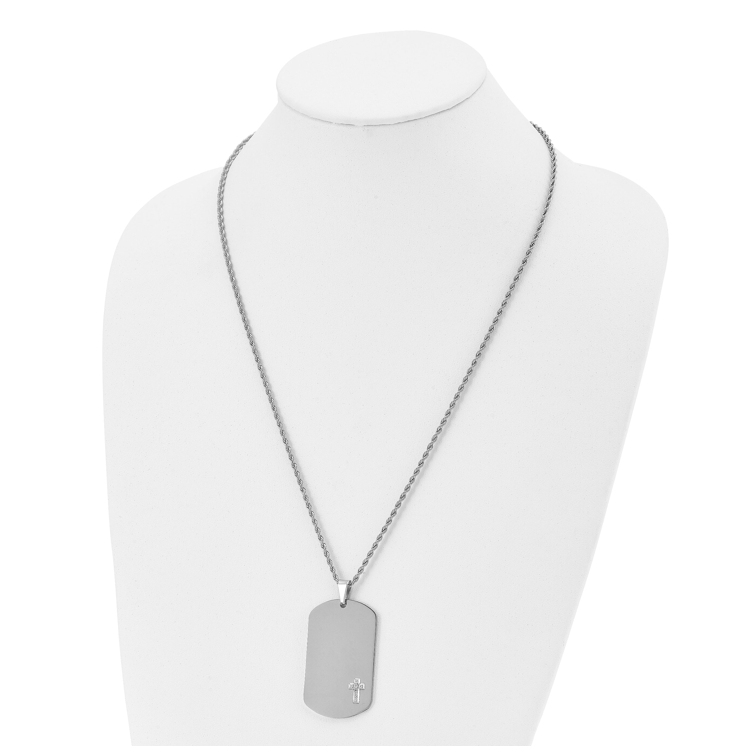 Chisel Stainless Steel Polished with 14k Gold Accent 1/15carat Diamond Cross Dog Tag on a 24 inch Rope Chain Necklace