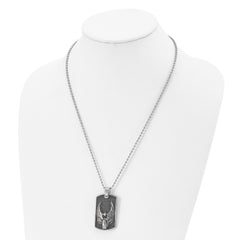 Chisel Stainless Steel Antiqued and Polished Black IP-plated Grenade with Wings Dog Tag on a 22 inch Ball Chain Necklace