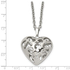 Filigree Puffed Heart Necklace in Stainless Steel, 20in