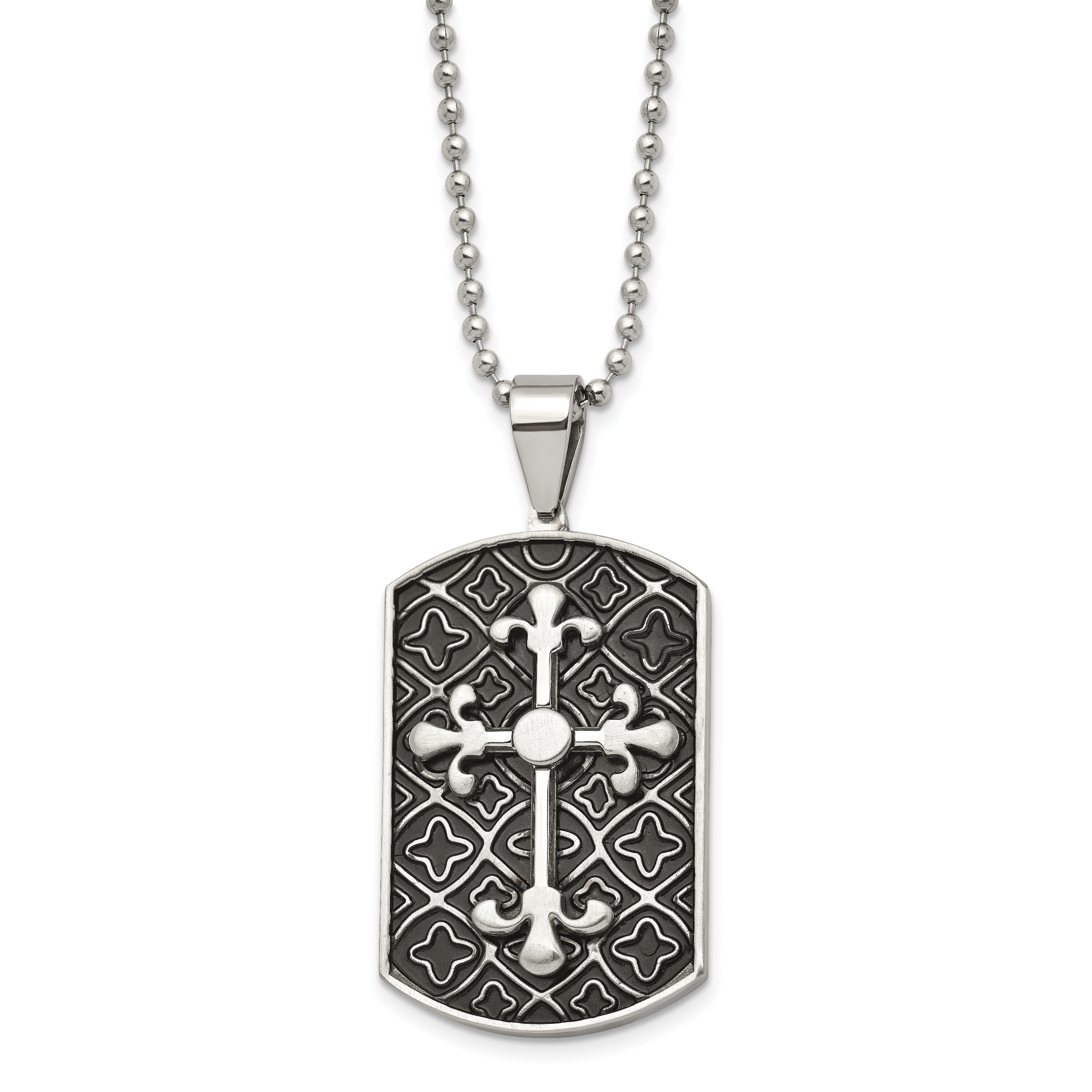 Stainless Steel Polished w/Black Enamel Cross Dog Tag 22in Necklace Main image