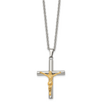 Chisel Stainless Steel Polished Yellow IP-plated Crucifix Pendant on a 20 inch Cable Chain Necklace