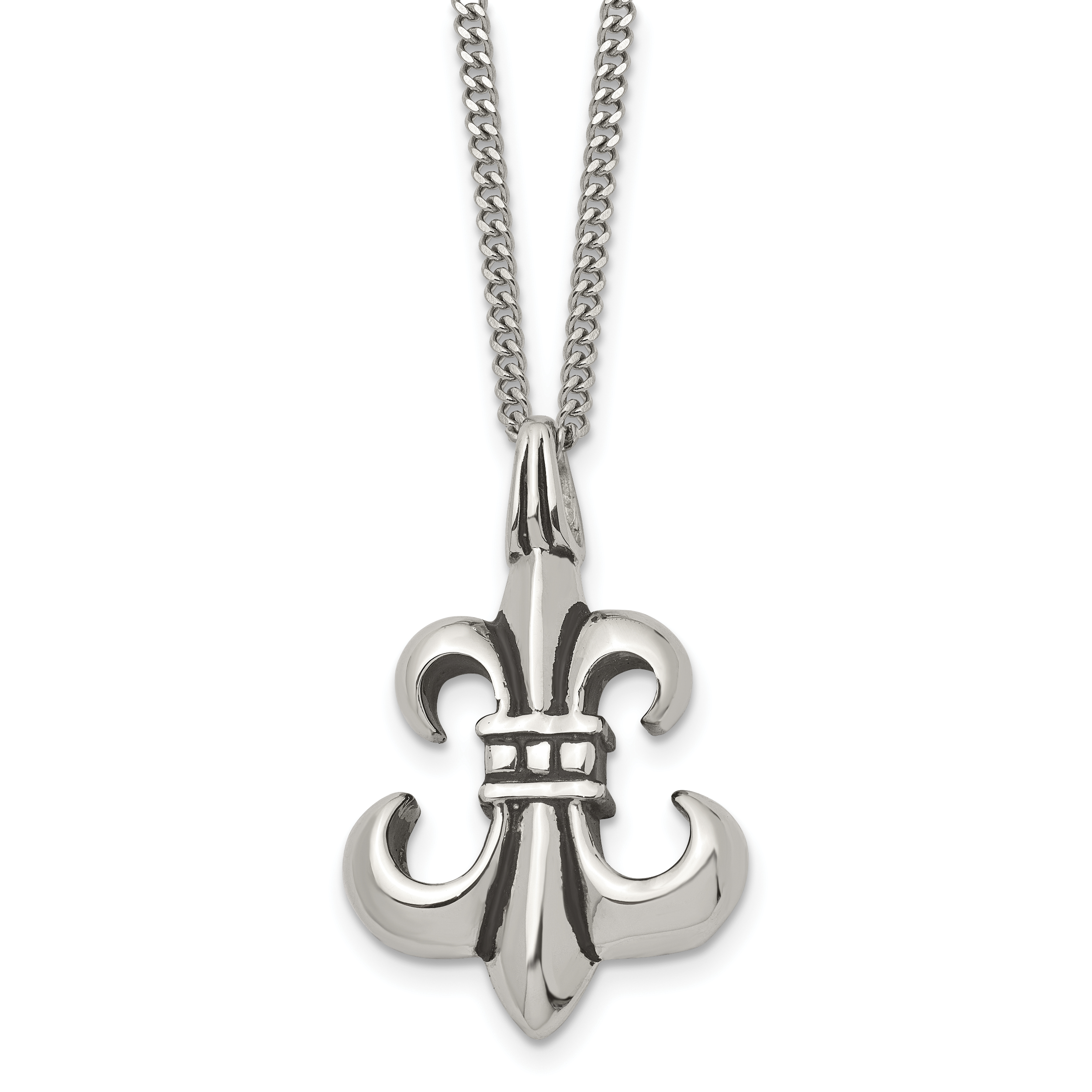 Stainless Steel Antiqued and Polished Fleur de lis 18in Necklace Main image