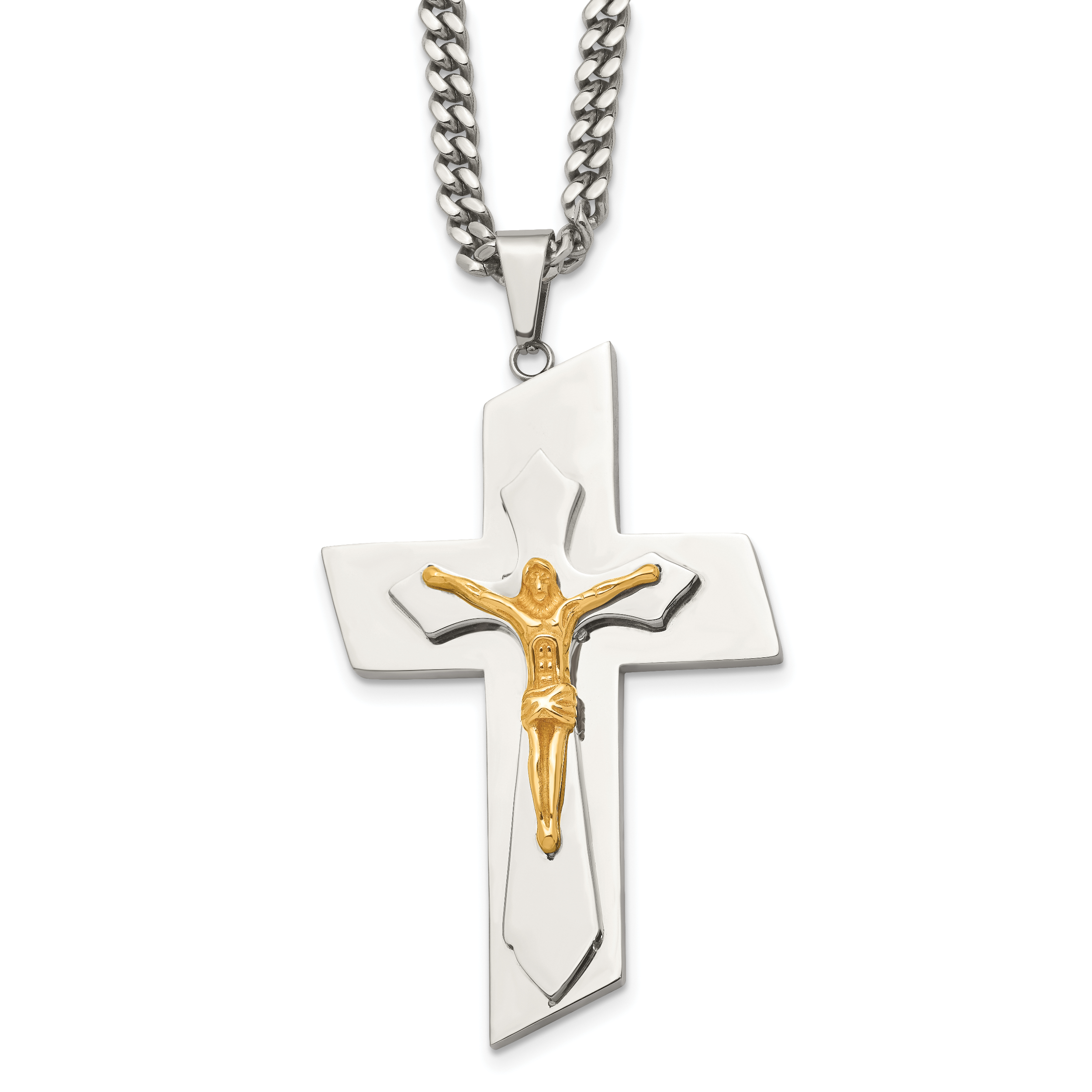 Stainless Steel Polished Yellow IP-plated Crucifix 24 inch Necklace Main image
