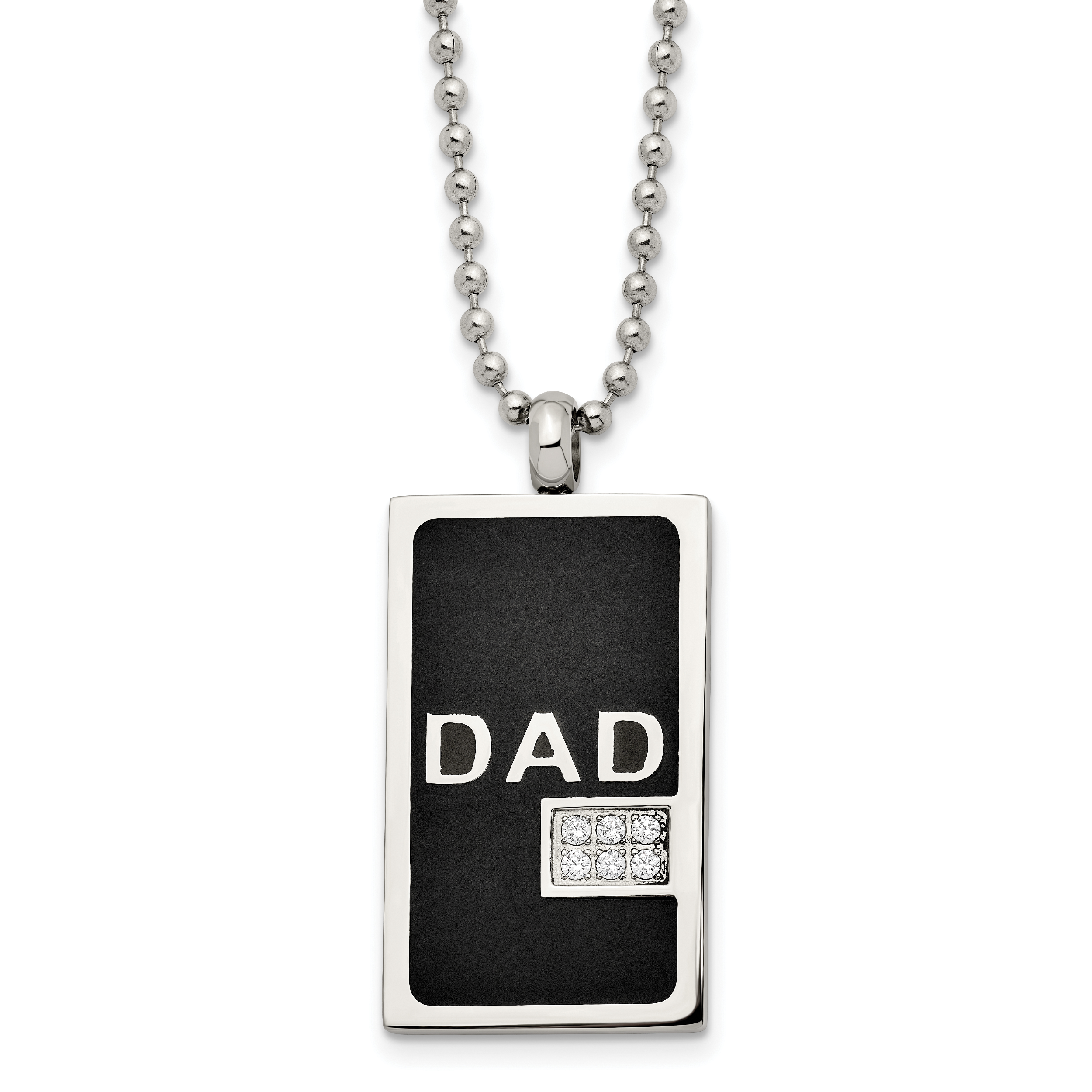 Chisel Stainless Steel Polished Black IP-plated with CZ DAD Dog Tag on a 24 inch Ball Chain Necklace Main image