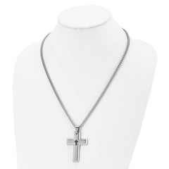 Chisel Stainless Steel Polished 1/10 carat Black Diamond Cross Pendant on a 22 inch Curb Chain Necklace