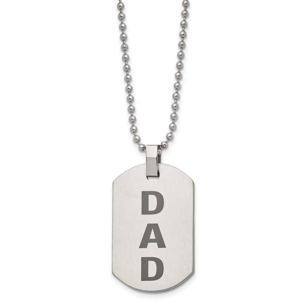 Chisel Stainless Steel Polished and Lasered DAD Dog Tag on a 24 inch Ball Chain Necklace