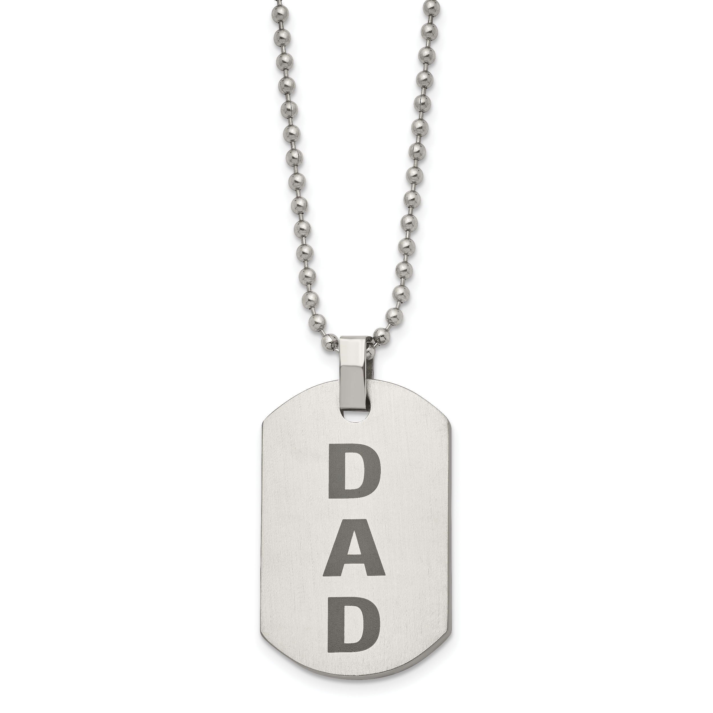 Chisel Stainless Steel Polished and Lasered DAD Dog Tag on a 24 inch Ball Chain Necklace