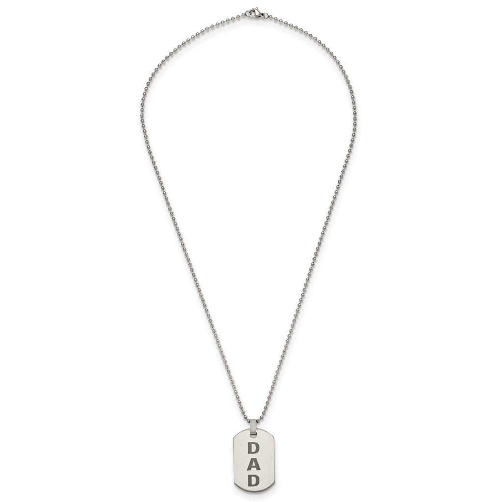 Chisel Stainless Steel Polished and Lasered DAD Dog Tag on a 24 inch Ball Chain Necklace