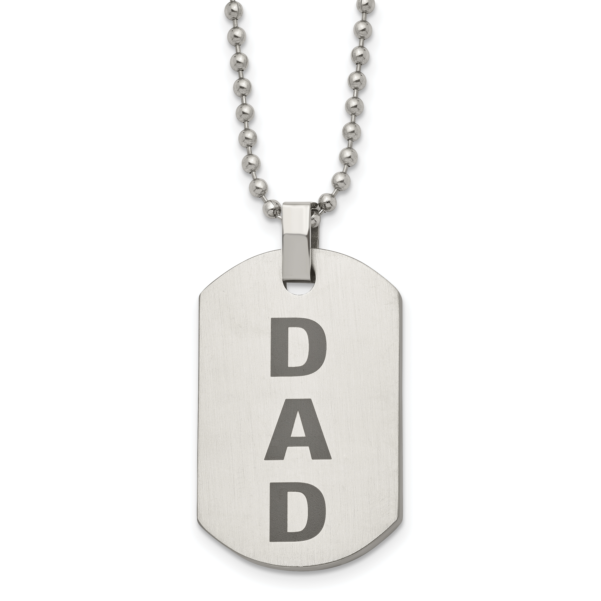 Chisel Stainless Steel Polished and Lasered DAD Dog Tag on a 24 inch Ball Chain Necklace Main image