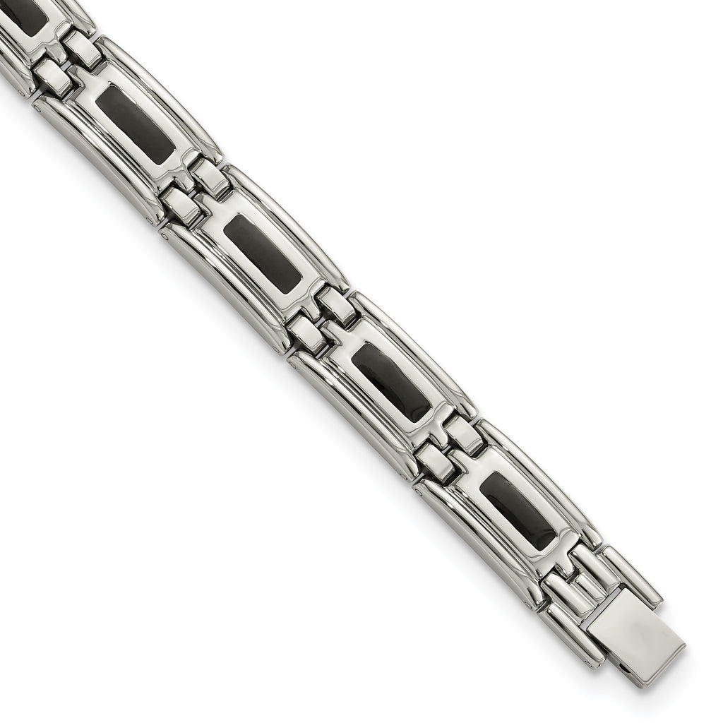 Stainless Steel Men's Jewelry Set with Black Enamel Polished Finish