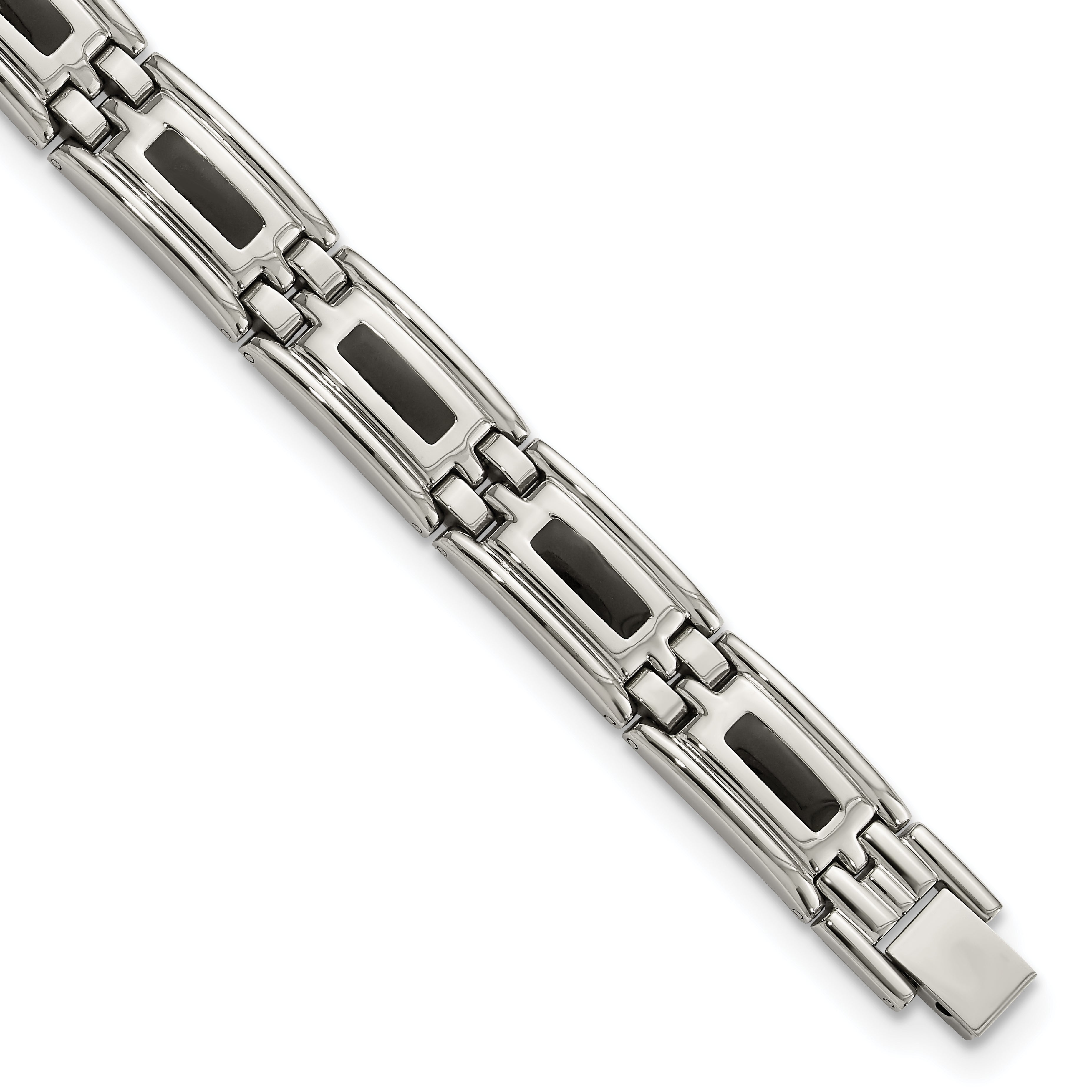 Stainless Steel Men's Jewelry Set with Black Enamel Polished Finish