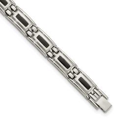 Stainless Steel Men's Jewelry Set with Black Enamel Polished Finish
