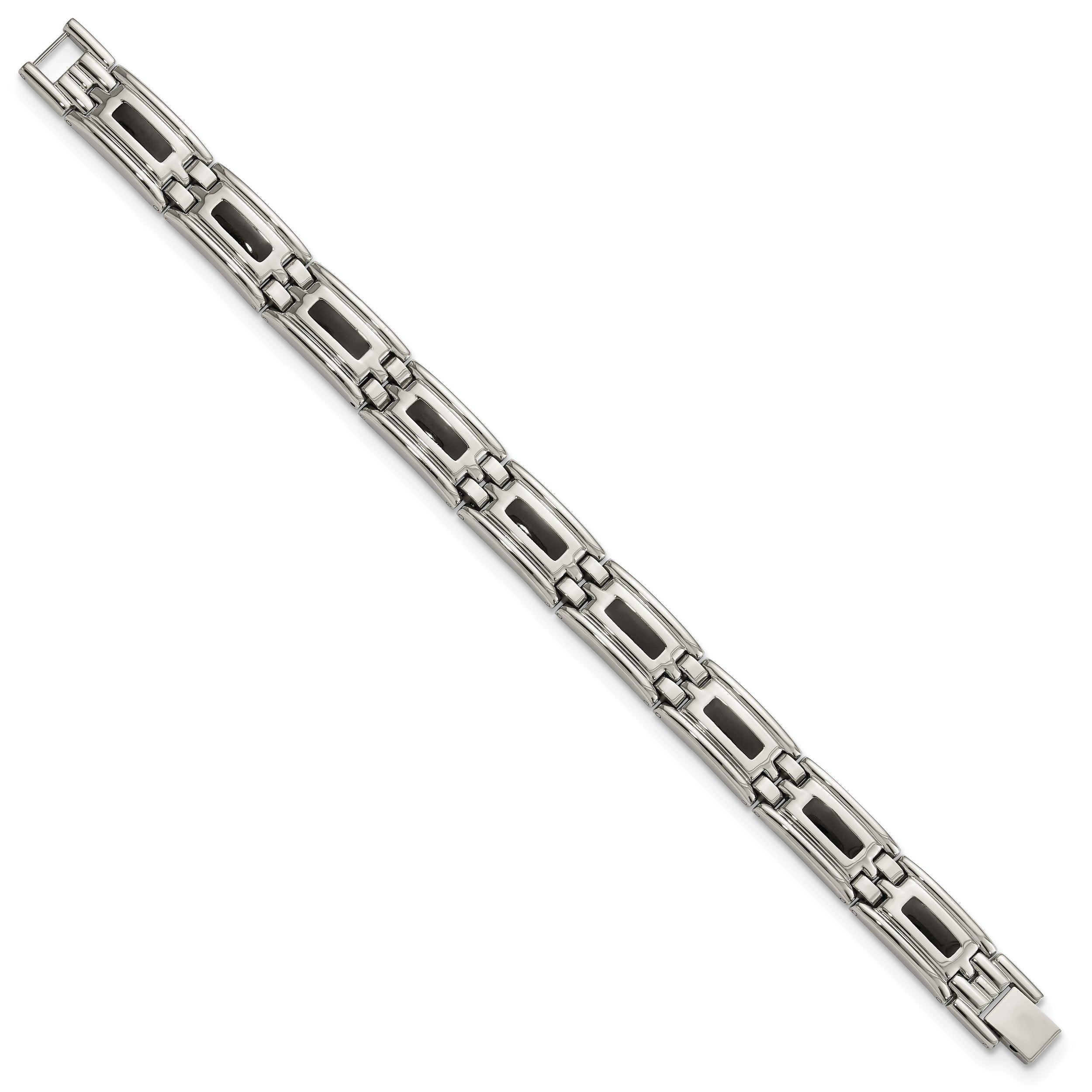 Stainless Steel Men's Jewelry Set with Black Enamel Polished Finish
